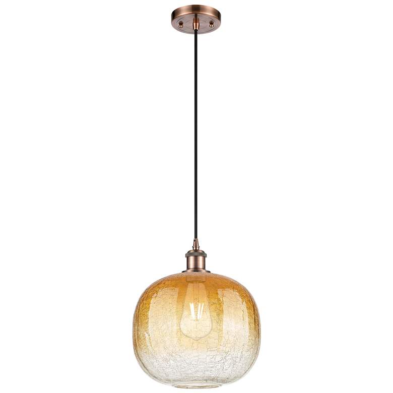 Image 1 Ballston Brookhaven Sphere 11"W Copper Cord Pendant w/ Amber Shade