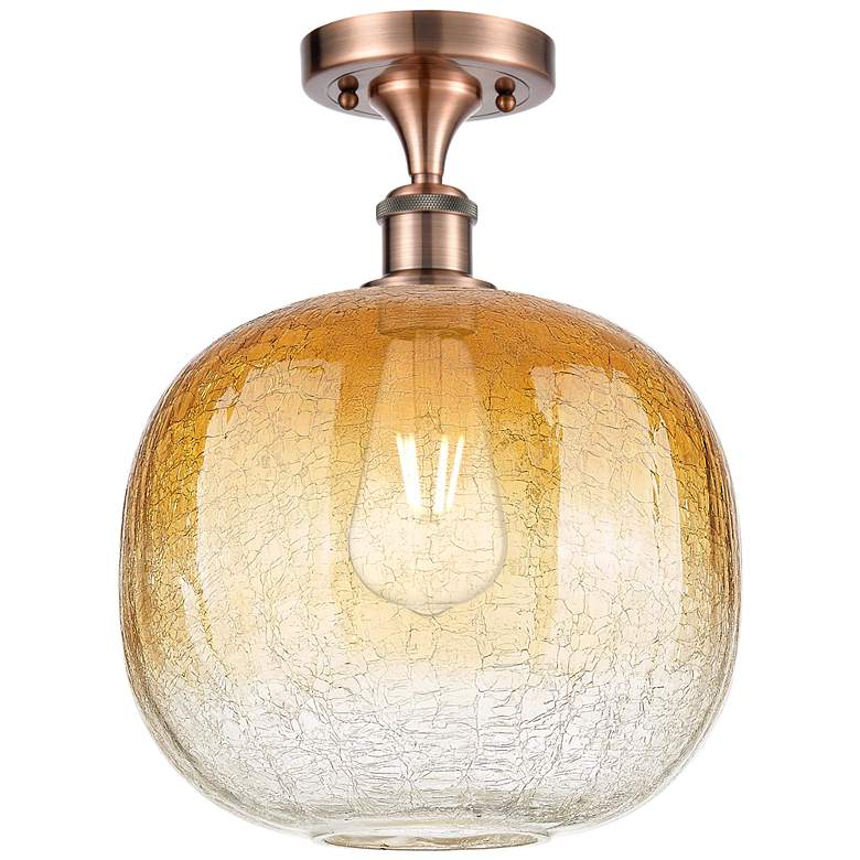 Image 1 Ballston Brookhaven Sphere 11"W Copper Semi.Flush Mount w/ Amber Shade