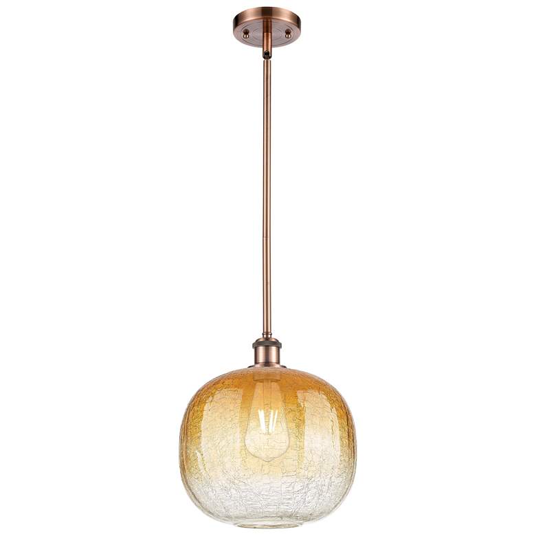 Image 1 Ballston Brookhaven Sphere 11"W Copper Stem Pendant w/ Amber Shade
