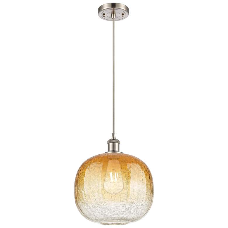 Image 1 Ballston Brookhaven Sphere 11"W Nickel Cord Pendant w/ Amber Shade