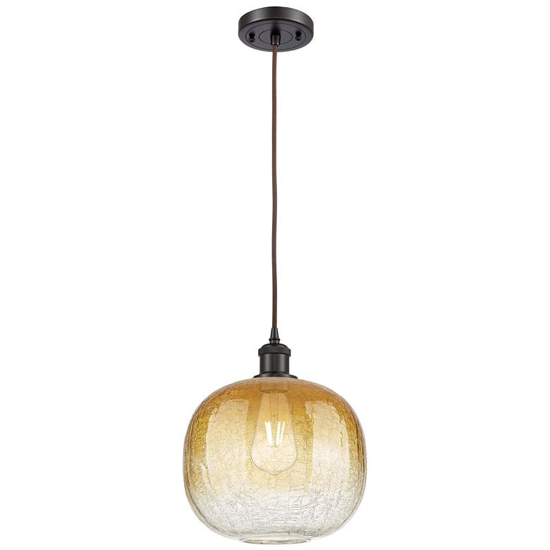 Image 1 Ballston Brookhaven Sphere 11"W Oiled Bronze Cord Pendant w/ Amber Shade
