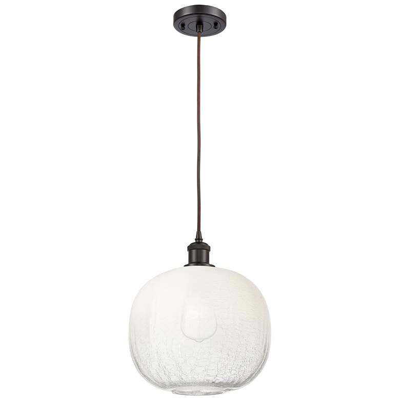 Image 1 Ballston Brookhaven Sphere 11"W Oiled Bronze Cord Pendant w/ Opal Shade