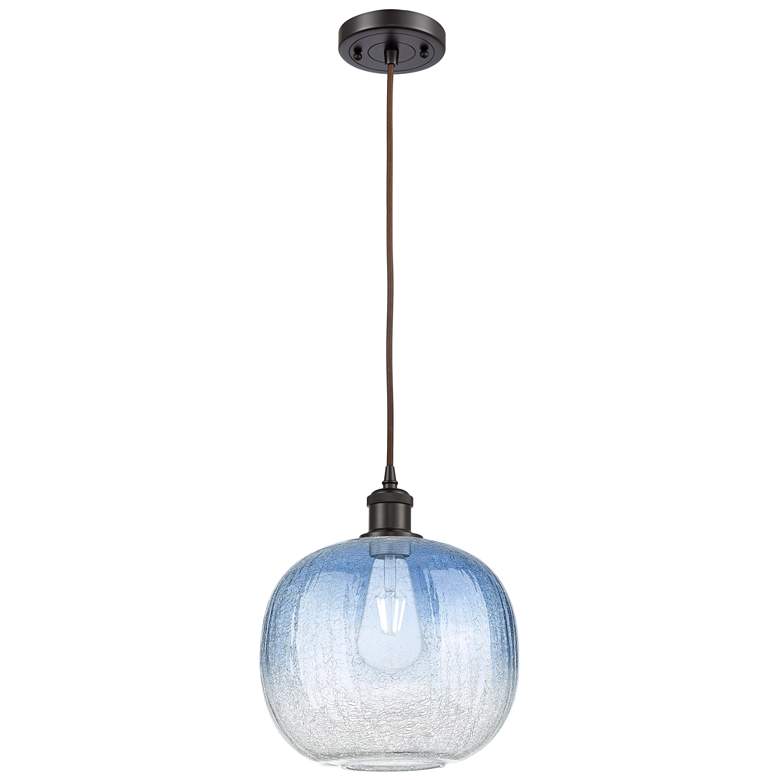 Image 1 Ballston Brookhaven Sphere 11"W Oiled Bronze Cord Pendant w/ Sapphire Shade