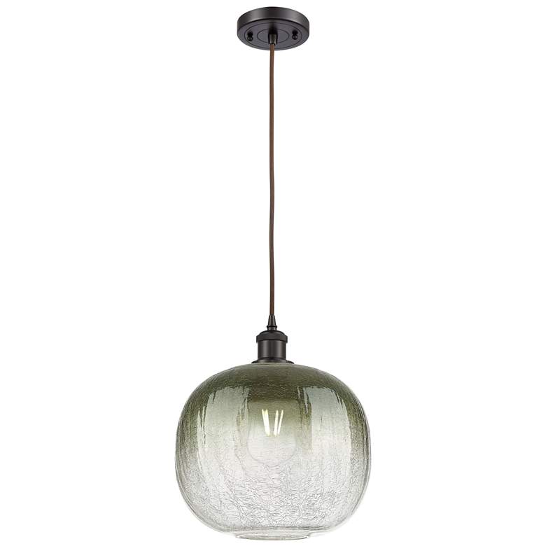 Image 1 Ballston Brookhaven Sphere 11"W Oiled Bronze Cord Pendant w/ Slate Shade