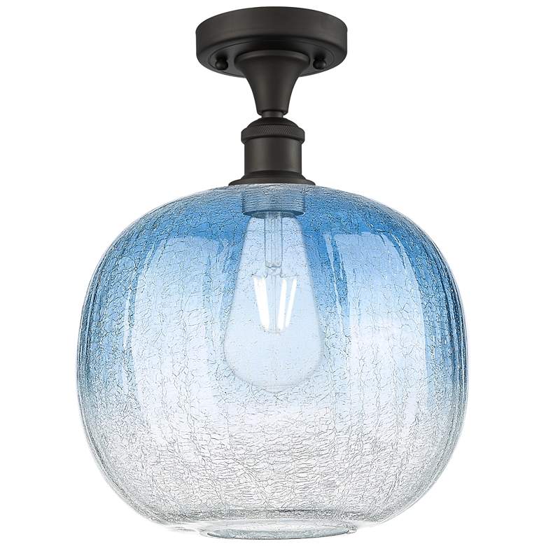 Image 1 Ballston Brookhaven Sphere 11"W Oiled Bronze Semi-Flush w/ Sapphire Shade