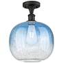 Ballston Brookhaven Sphere 11"W Oiled Bronze Semi-Flush w/ Sapphire Shade