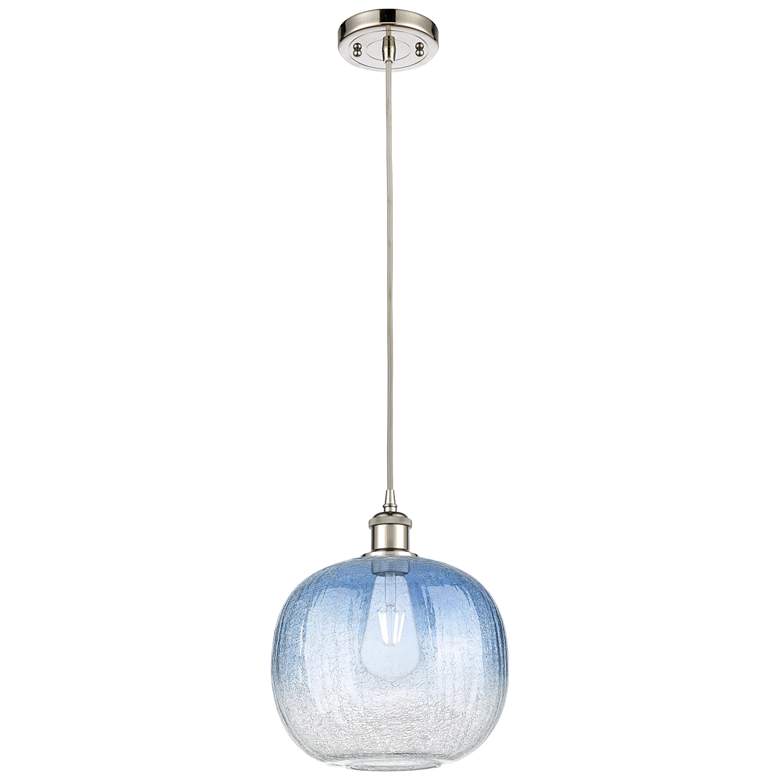 Image 1 Ballston Brookhaven Sphere 11"W Polished Nickel Cord Pendant w/ Blue Shade