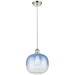 Ballston Brookhaven Sphere 11"W Polished Nickel Cord Pendant w/ Blue Shade