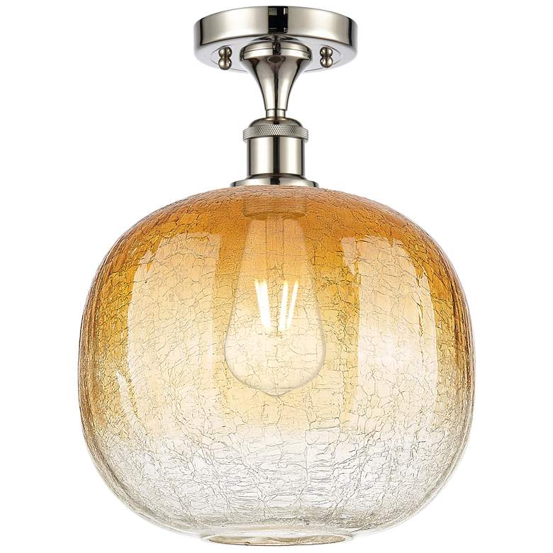 Image 1 Ballston Brookhaven Sphere 11"W Polished Nickel Semi-Flush w/ Amber Shade