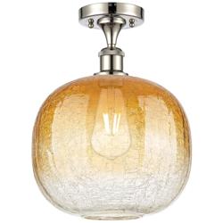Ballston Brookhaven Sphere 11"W Polished Nickel Semi-Flush w/ Amber Shade