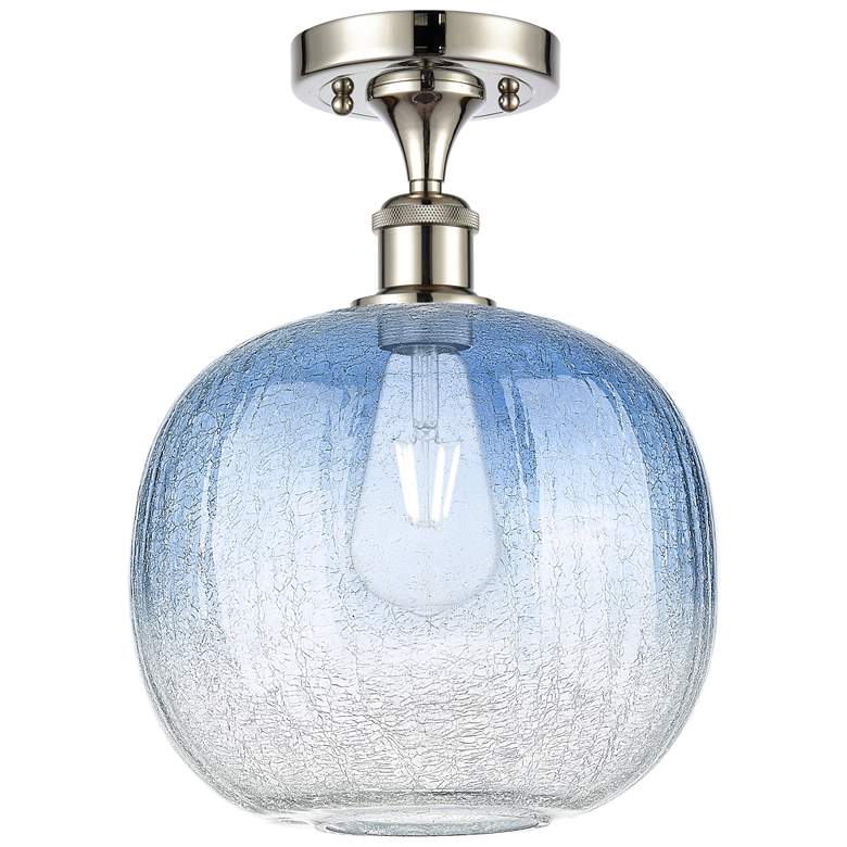 Image 1 Ballston Brookhaven Sphere 11"W Polished Nickel Semi-Flush w/ Blue Shade