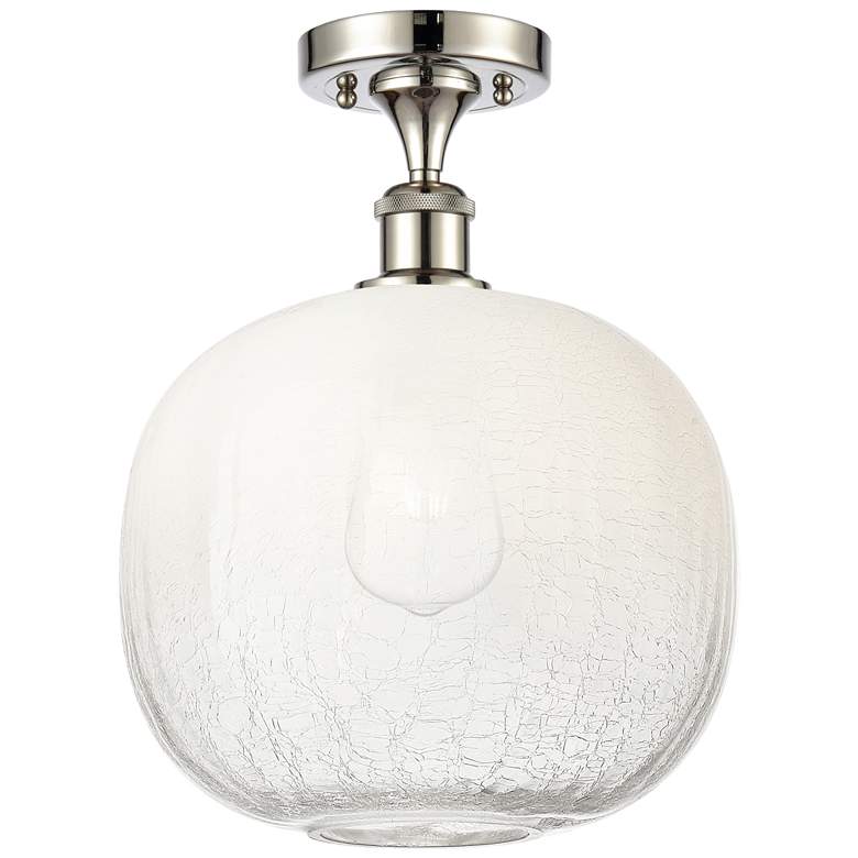 Image 1 Ballston Brookhaven Sphere 11"W Polished Nickel Semi-Flush w/ Opal Shade
