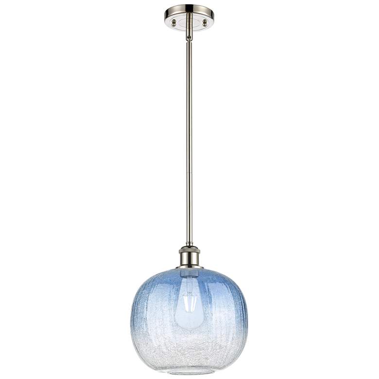 Image 1 Ballston Brookhaven Sphere 11"W Polished Nickel Stem Pendant w/ Blue Shade