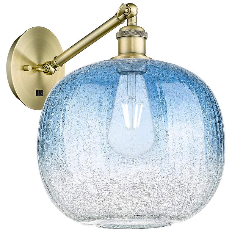 Image 1 Ballston Brookhaven Sphere 12"H Brass Swivel Sconce w/ Sapphire Shade