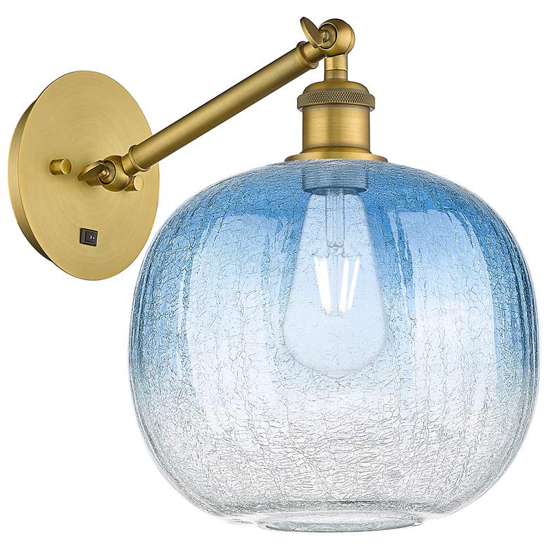 Image 1 Ballston Brookhaven Sphere 12"H Brush Brass Swivel Sconce w/ Sapphire Shade