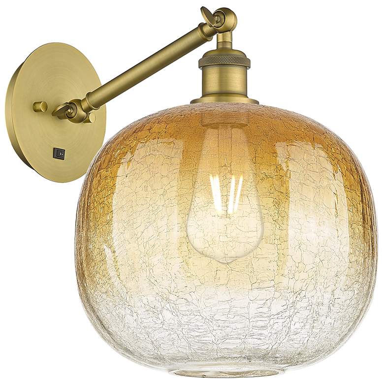 Image 1 Ballston Brookhaven Sphere 12"H Brushed Brass Swivel Sconce w/ Amber Shade