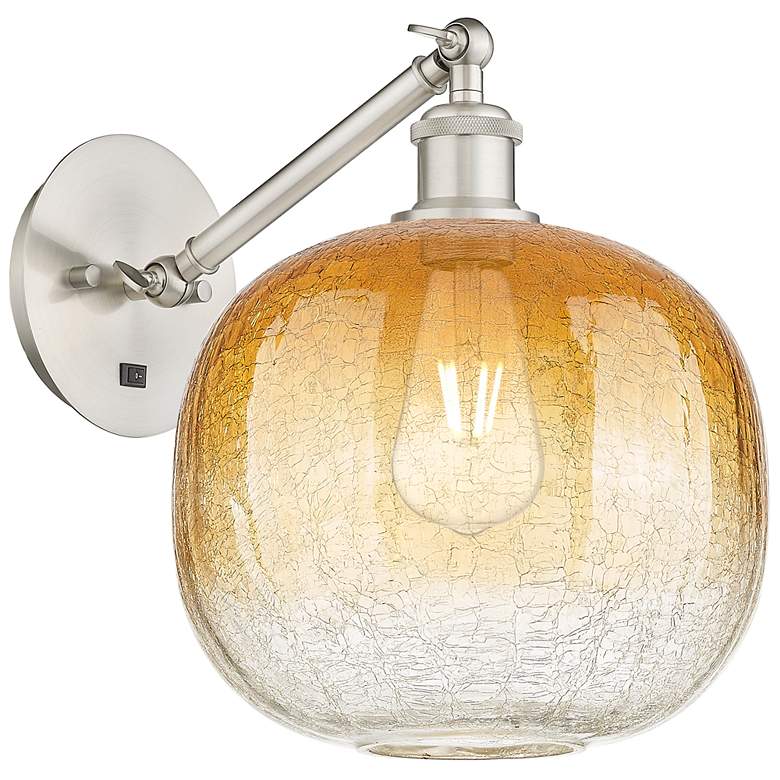 Image 1 Ballston Brookhaven Sphere 12"H Nickel Swivel Sconce w/ Amber Shade