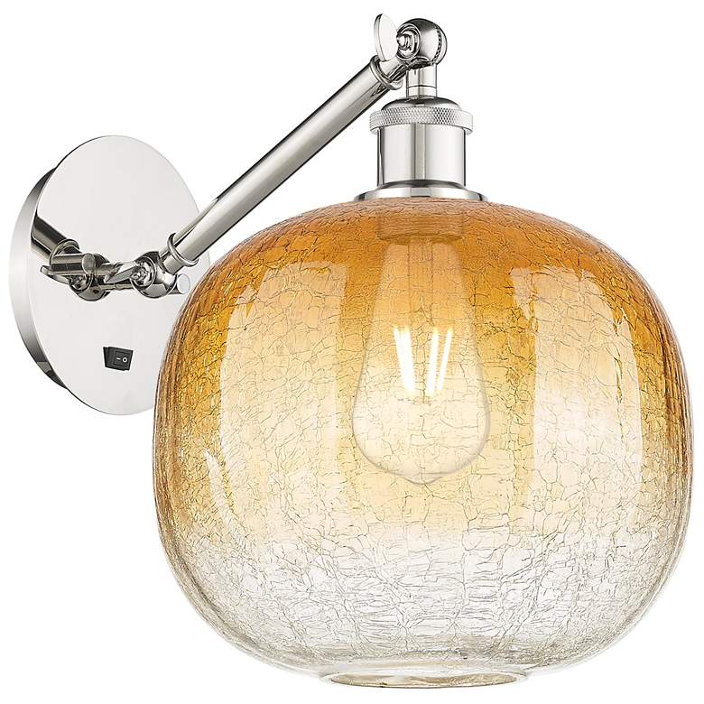Image 1 Ballston Brookhaven Sphere 12"H Polish Nickel Swivel Sconce w/ Amber Shade