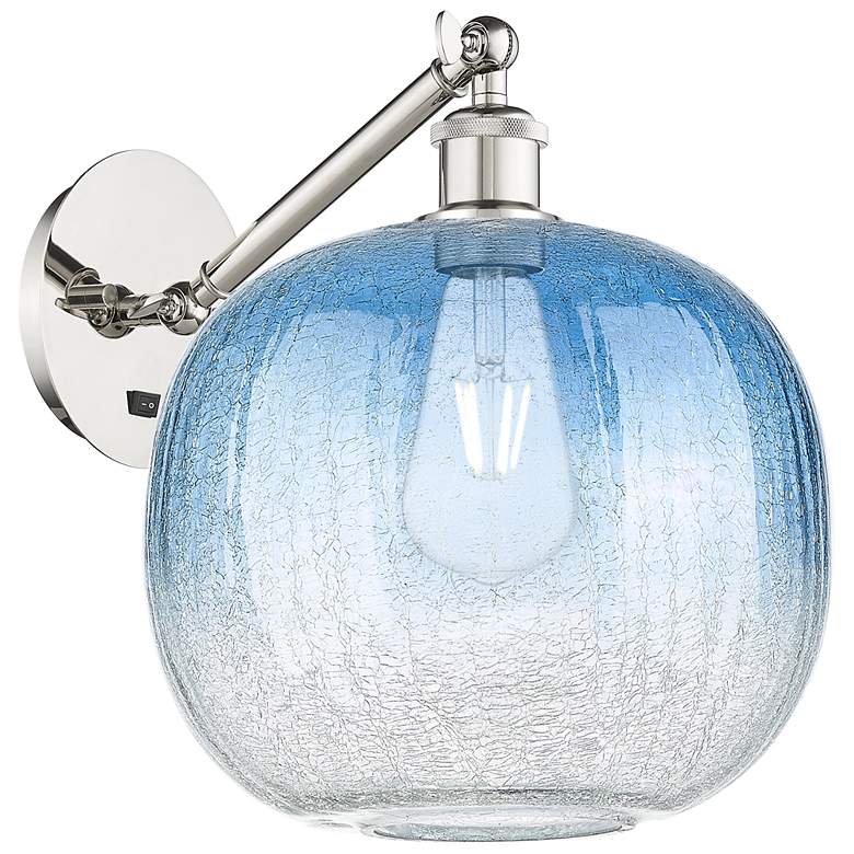 Image 1 Ballston Brookhaven Sphere 12"H Polished Nickel Swivel Sconce w/ Blue Shade