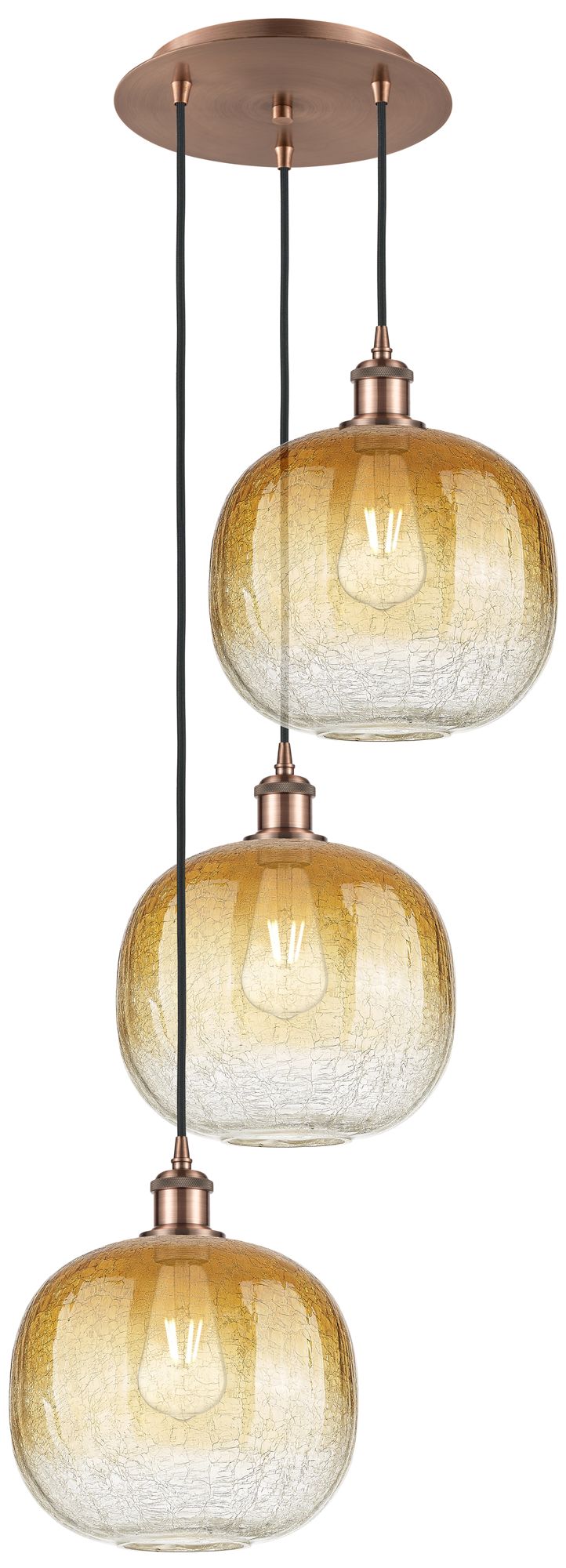 Ballston Brookhaven Sphere 17"W 3-Lt Copper Cord Pendant w/ Amber Shad