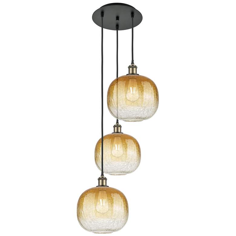 Image 1 Ballston Brookhaven Sphere 17"W 3-Lt Black Brass Cord Pendant w/ Amber