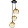 Ballston Brookhaven Sphere 17"W 3-Lt Black Brass Cord Pendant w/ Amber