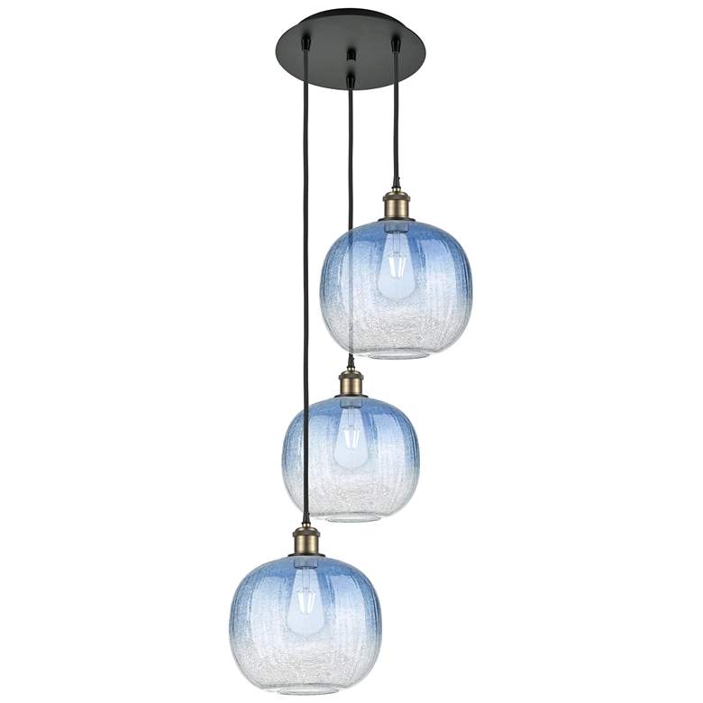 Image 1 Ballston Brookhaven Sphere 17"W 3-Lt Black Brass Cord Pendant w/ Blue Shade