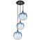 Ballston Brookhaven Sphere 17"W 3-Lt Black Brass Cord Pendant w/ Blue Shade