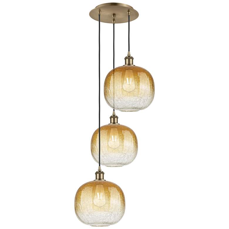 Image 1 Ballston Brookhaven Sphere 17"W 3-Lt Brass Cord Pendant w/ Amber Shade
