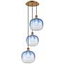 1_Ballston Brookhaven Sphere 17"W 3-Lt Brush Brass Cord Pendant w/ Blue Shade