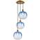 Ballston Brookhaven Sphere 17"W 3-Lt Brush Brass Cord Pendant w/ Blue Shade