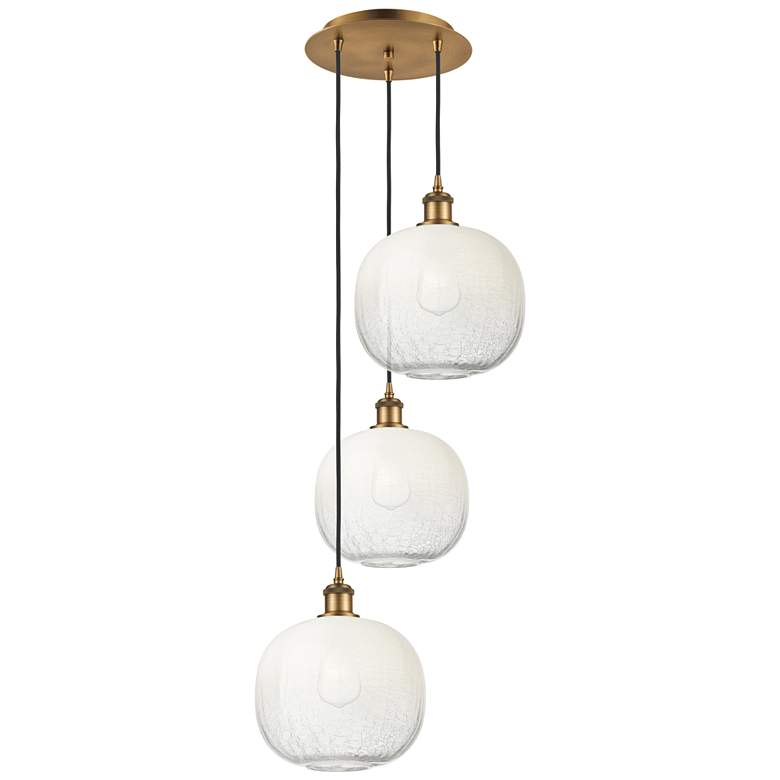 Image 1 Ballston Brookhaven Sphere 17"W 3-Lt Brush Brass Cord Pendant w/ Opal Shade