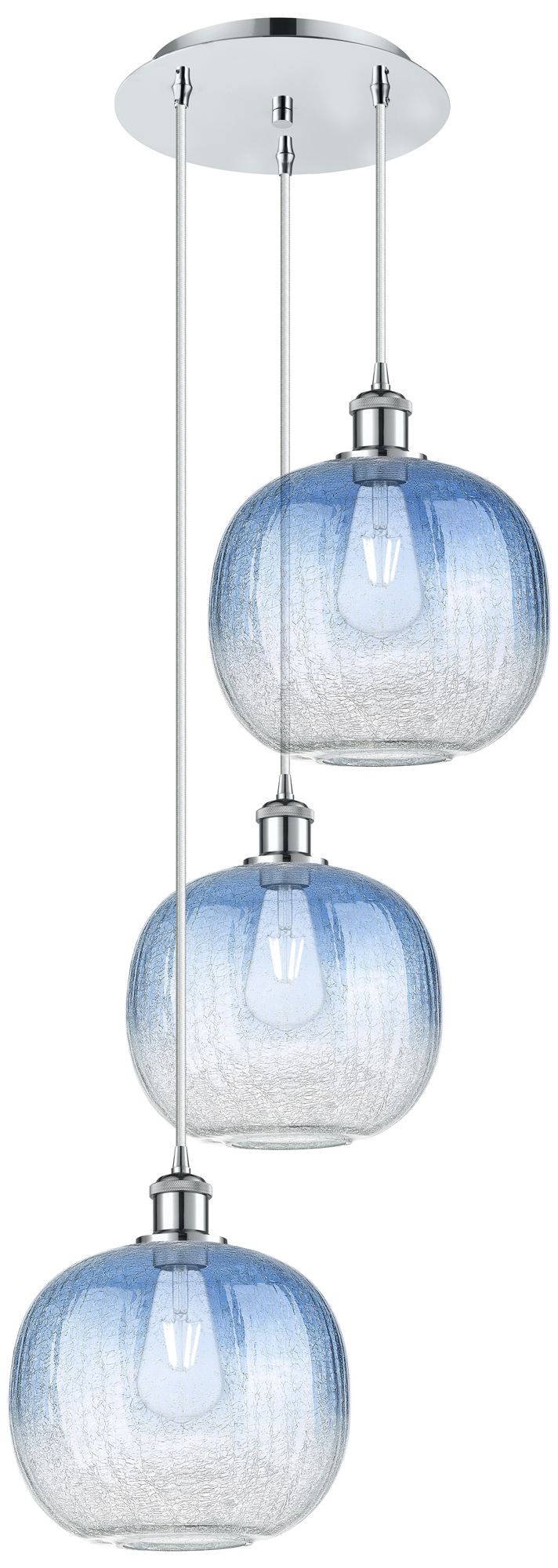 Ballston Brookhaven Sphere 17"W 3-Lt Chrome Cord Pendant w/ Sapphire Shade
