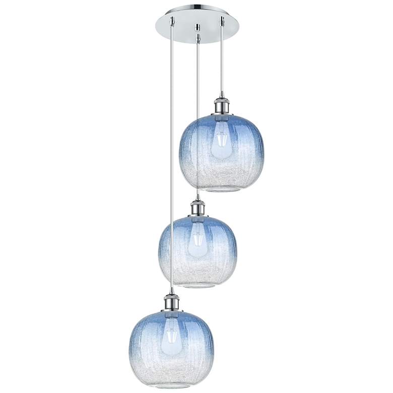Image 1 Ballston Brookhaven Sphere 17"W 3-Lt Chrome Cord Pendant w/ Sapphire Shade