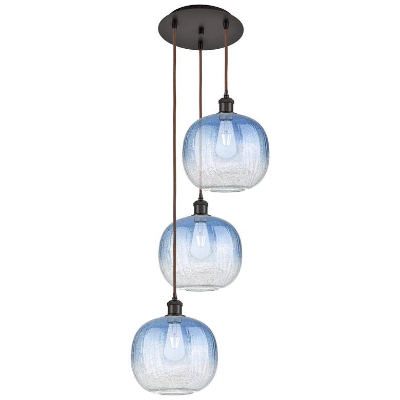 Image 1 Ballston Brookhaven Sphere 17"W 3-Lt Oil Bronze Cord Pendant w/ Blue Shade