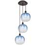 1_Ballston Brookhaven Sphere 17"W 3-Lt Oil Bronze Cord Pendant w/ Blue Shade
