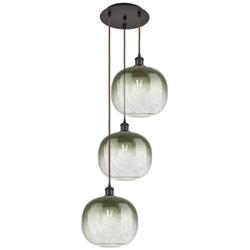 Ballston Brookhaven Sphere 17"W 3-Lt Oil Bronze Cord Pendant w/ Slate Shade