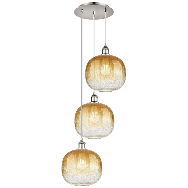 Image 1 Ballston Brookhaven Sphere 17"W 3-Lt Polish Nickel Cord Pendant w/ Amber