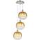 Ballston Brookhaven Sphere 17"W 3-Lt Polish Nickel Cord Pendant w/ Amber
