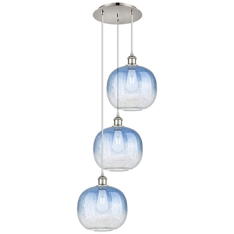 Image 1 Ballston Brookhaven Sphere 17"W 3-Lt Polish Nickel Cord Pendant w/ Blue