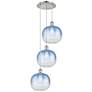 1_Ballston Brookhaven Sphere 17"W 3-Lt Polish Nickel Cord Pendant w/ Blue