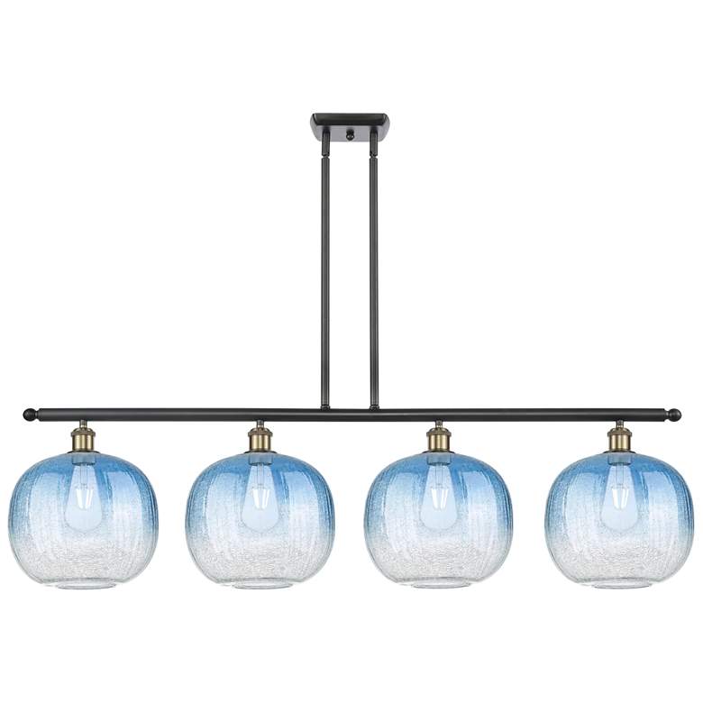 Image 1 Ballston Brookhaven Sphere 49"W 4-Lt Black Brass Stem Island w/ Blue Shade