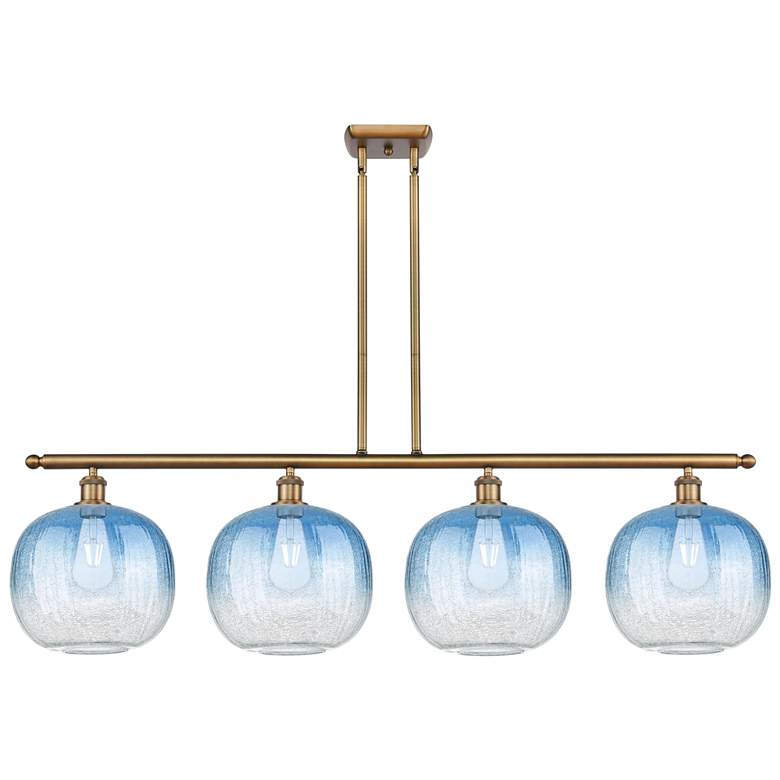 Image 1 Ballston Brookhaven Sphere 49"W 4-Lt Brush Brass Stem Island w/ Blue Shade