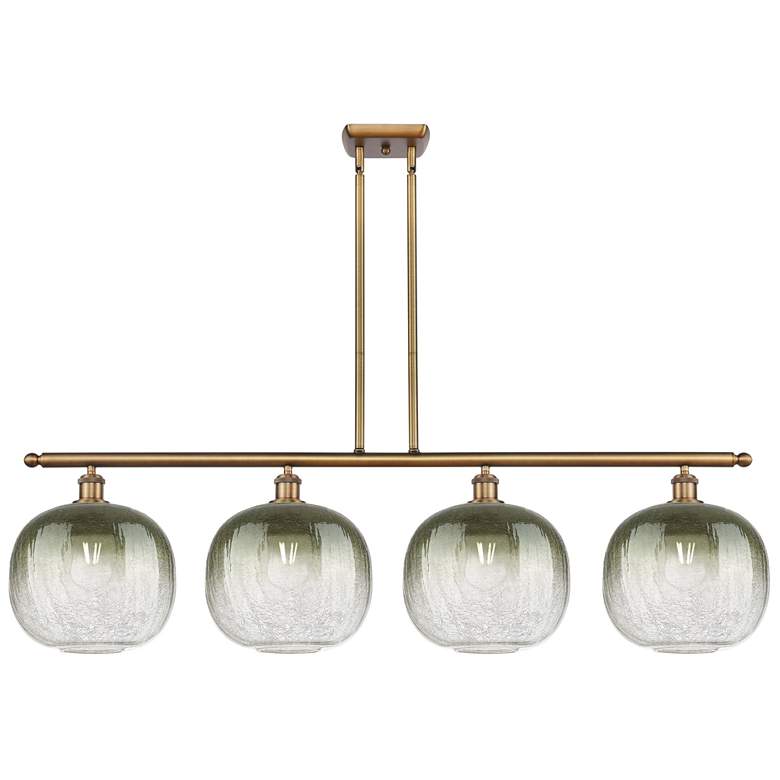 Image 1 Ballston Brookhaven Sphere 49"W 4-Lt Brush Brass Stem Island w/ Slate Shade
