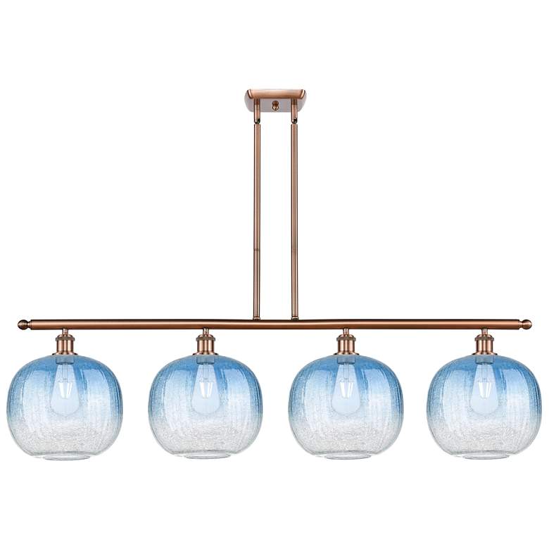 Image 1 Ballston Brookhaven Sphere 49"W 4-Lt Copper Stem Island Light w/ Blue Shade