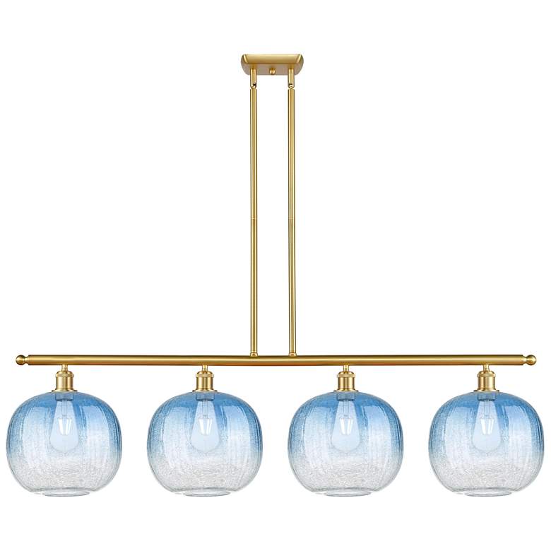 Image 1 Ballston Brookhaven Sphere 49"W 4-Lt Gold Stem Island Light w/ Blue Shade