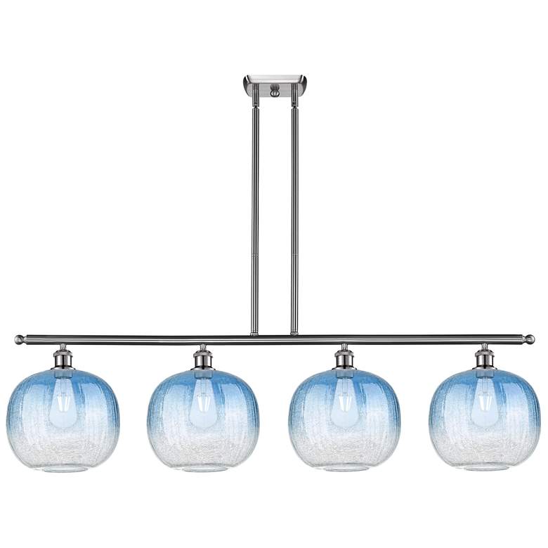 Image 1 Ballston Brookhaven Sphere 49"W 4-Lt Nickel Stem Island Light w/ Blue Shade