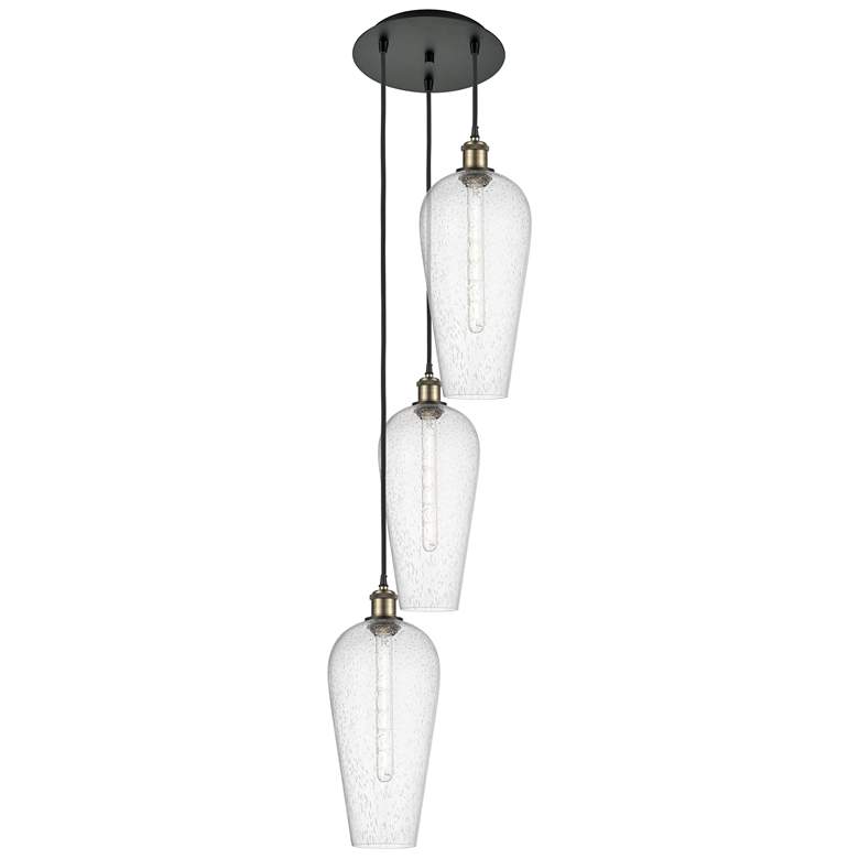 Image 1 Ballston Chelsea 15"W 3 Light Black Brass Cord Pendant w/ Seedy Shade