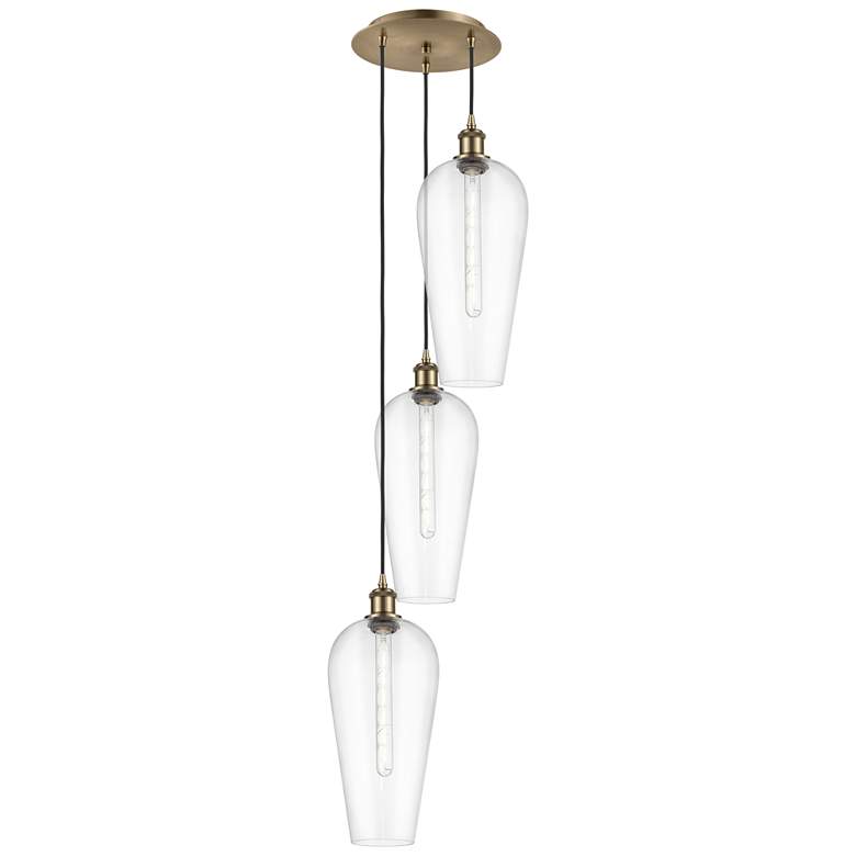 Image 1 Ballston Chelsea 15"W 3 Light Brass Cord Multi Pendant w/ Clear Shade