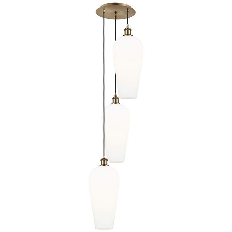 Image 1 Ballston Chelsea 15"W 3 Light Brass Cord Multi Pendant w/ White Shade
